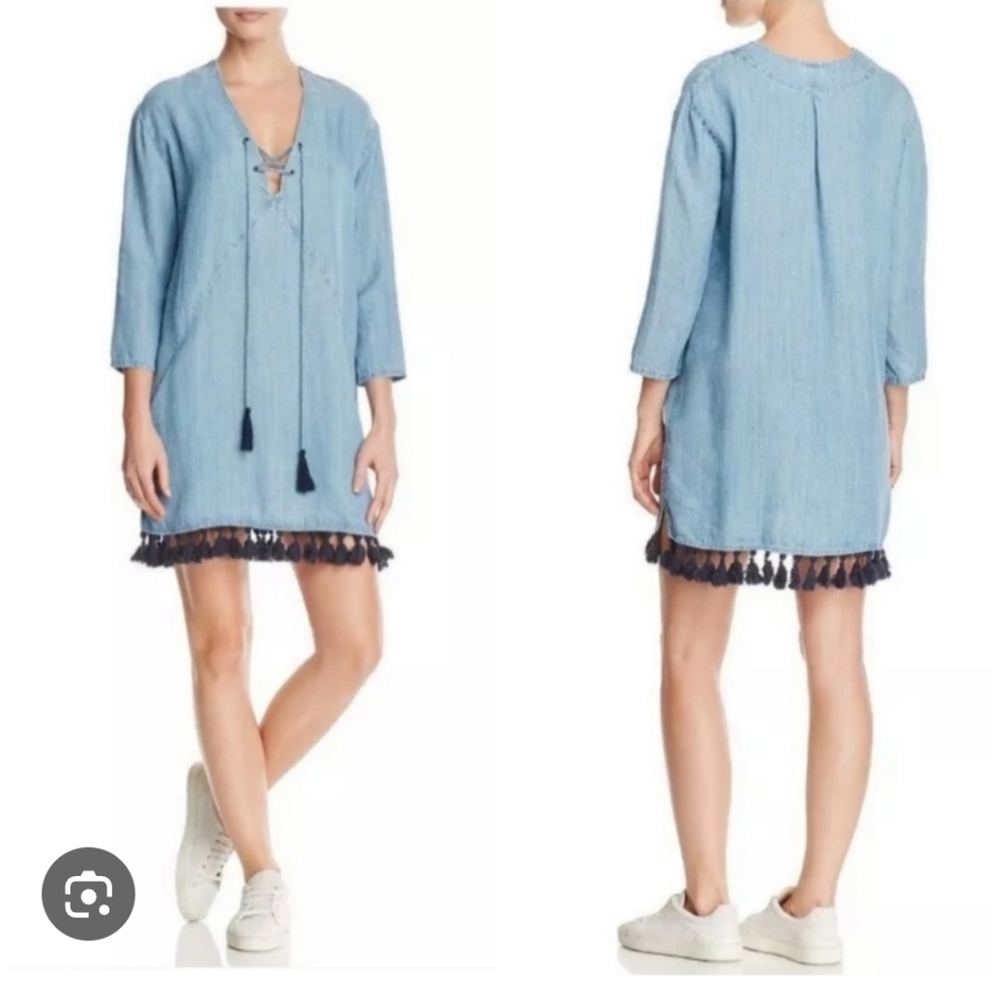 Rails XS denim chambray tassel dress